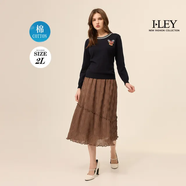 【ILEY 伊蕾】聖誕糜鹿棉質針織上衣(深藍；M-2L；1254405002)