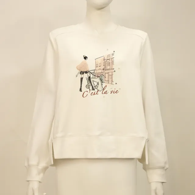 【ILEY 伊蕾】寬鬆厚磅彈性棉質大學T(白；M-XL；1254071201)