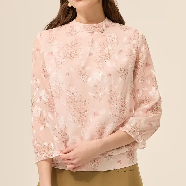 【ILEY 伊蕾】花卉燒花印花雪紡上衣(粉；M-XL；1253071453)