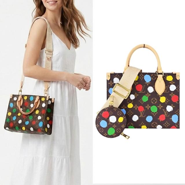 【Louis Vuitton 路易威登】M46380 LV X YK ONTHEGO PM多彩圓點印花Monogram帆布手提/肩背包(卡其)