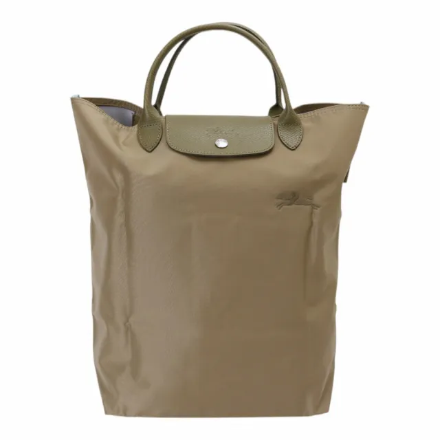 【LONGCHAMP】LE PLIAGE Green 帆布直式手提包(褐綠)