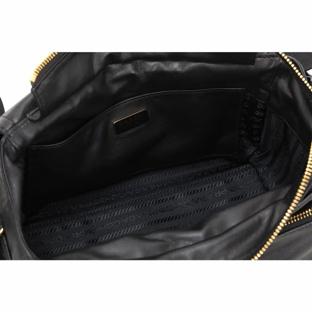 【PRADA 普拉達】Explore 中款 金三角牌 納帕羊皮 雙袋翻蓋手提 肩斜背包(黑色)