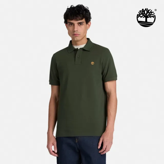【Timberland】男款綠色刺繡LOGO短袖Polo衫(A2AC1U31)