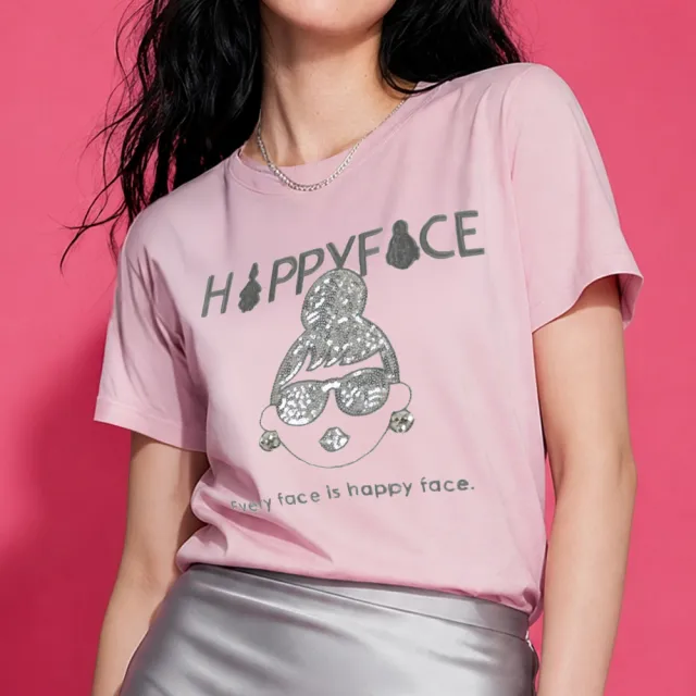 【HAPPYFACE】怪甜心EMMA IP T恤 ☆側邊開叉上衣 時尚好搭配 粉(F29283)