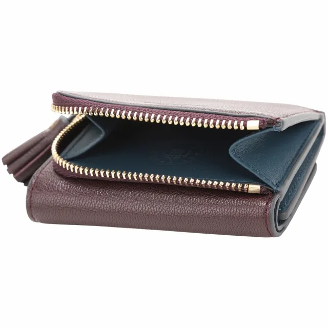 【ANYA HINDMARCH】Peeping Eyes 大眼睛內裡 山羊皮三折迷你短夾(酒紅色 英國設計精品)