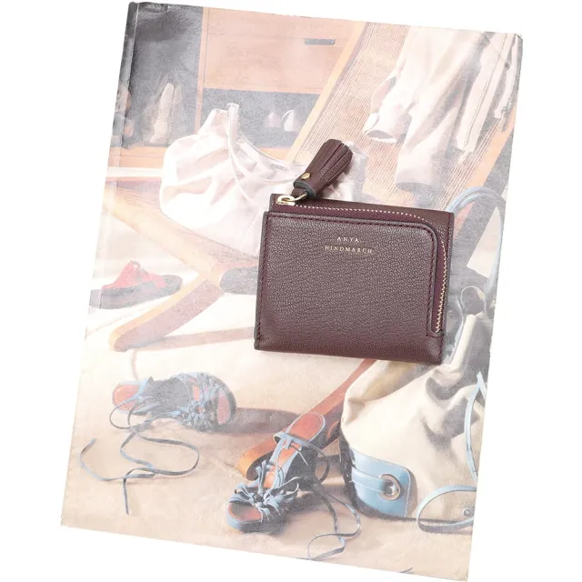 【ANYA HINDMARCH】Peeping Eyes 大眼睛內裡 山羊皮三折迷你短夾(酒紅色 英國設計精品)