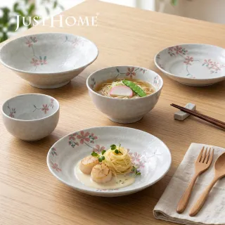 【Just Home】日本製美濃燒櫻花陶瓷6.5吋麵碗(可微波 碗 碗盤 麵碗 湯碗 丼碗)
