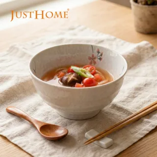 【Just Home】日本製美濃燒櫻花陶瓷6.5吋麵碗(可微波 碗 碗盤 麵碗 湯碗 丼碗)