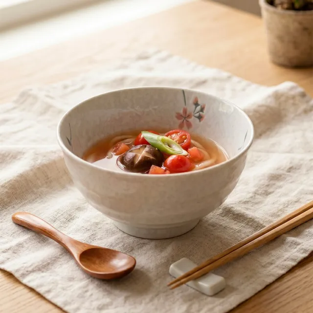 【Just Home】日本製美濃燒櫻花陶瓷6.5吋麵碗(可微波 碗 碗盤 麵碗 湯碗 丼碗)