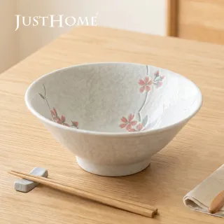 【Just Home】日本製美濃燒櫻花陶瓷7.5吋麵碗850ml(可微波 碗 碗盤 麵碗 湯碗 泡麵碗 拉麵碗)