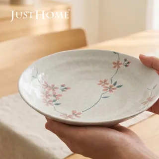 【Just Home】日本製美濃燒櫻花陶瓷8吋湯盤(可微波 盤子 碗盤 湯盤)