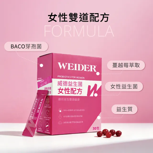 【WEIDER 威德】女性配方益生菌 30包/盒 蔓越莓 複合乳酸菌 菊糖益生質