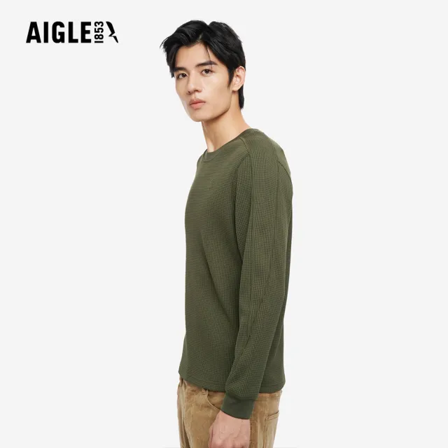 【AIGLE】男 抗UV長袖T恤｜AG-5A139A080 軍綠 (男裝 防曬 抗UV 長袖 長袖上衣 長袖T恤)