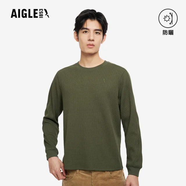 【AIGLE】男 抗UV長袖T恤｜AG-5A139A080 軍綠 (男裝 防曬 抗UV 長袖 長袖上衣 長袖T恤)