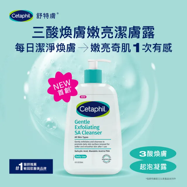 【Cetaphil 舒特膚】官方直營 三酸煥膚嫩亮潔膚露473ml雙入組I