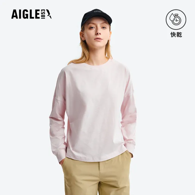 【AIGLE】女 快乾抗菌長袖T恤｜AG-5A253A025 淡粉紅 (女裝 有機棉 吸濕快乾 排汗衣 長袖 長袖上衣 長袖T恤)