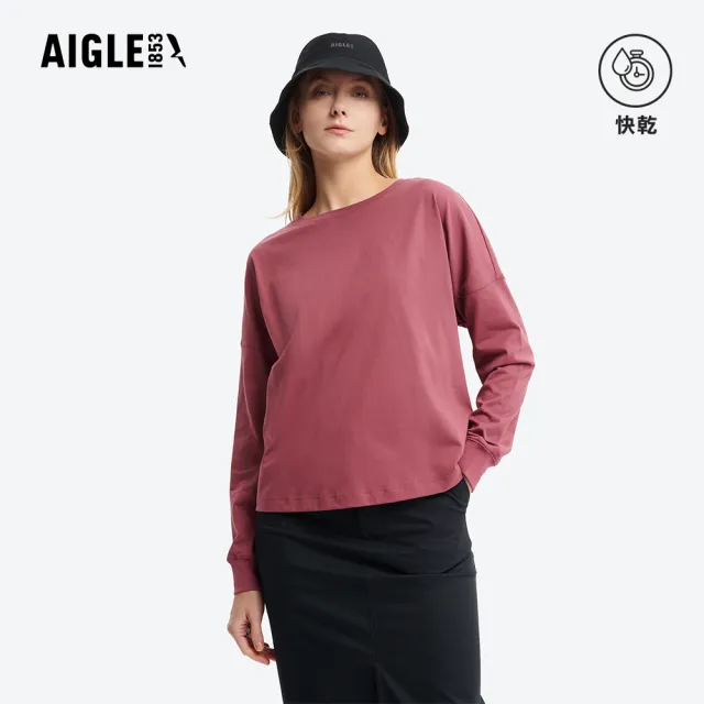 【AIGLE】女 快乾抗菌長袖T恤｜AG-5A253A023 酒紅 (女裝 有機棉 吸濕快乾 排汗衣 長袖 長袖上衣 長袖T恤)