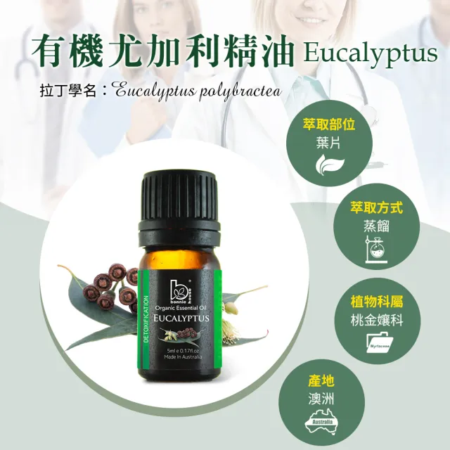 【Bonnie House 植享家】雙有機認證精油加倍組(尤加利精油5ml×4+茶樹精油5ml×4)