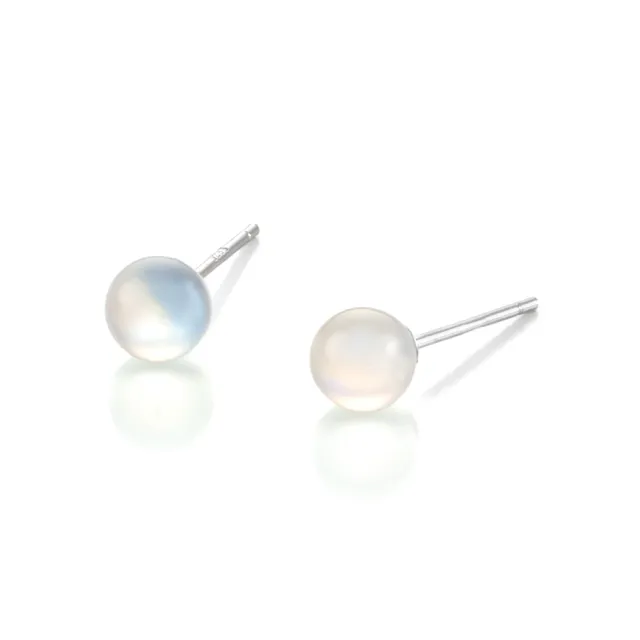 【Woogie武吉珠寶】精品淨透藍彩月光石純銀耳環(淨透5.8mm)