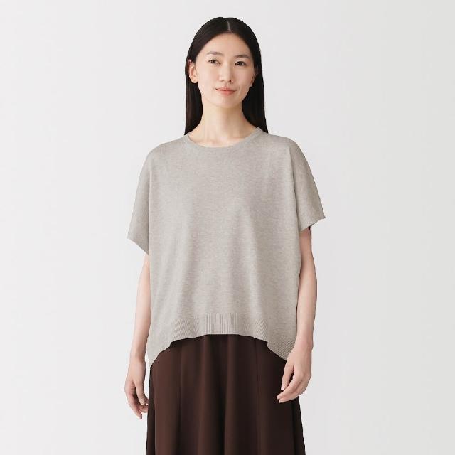 【MUJI 無印良品】女柔滑天竺寬版針織衫(黑色/粉米/煙燻藍/煙燻棕)