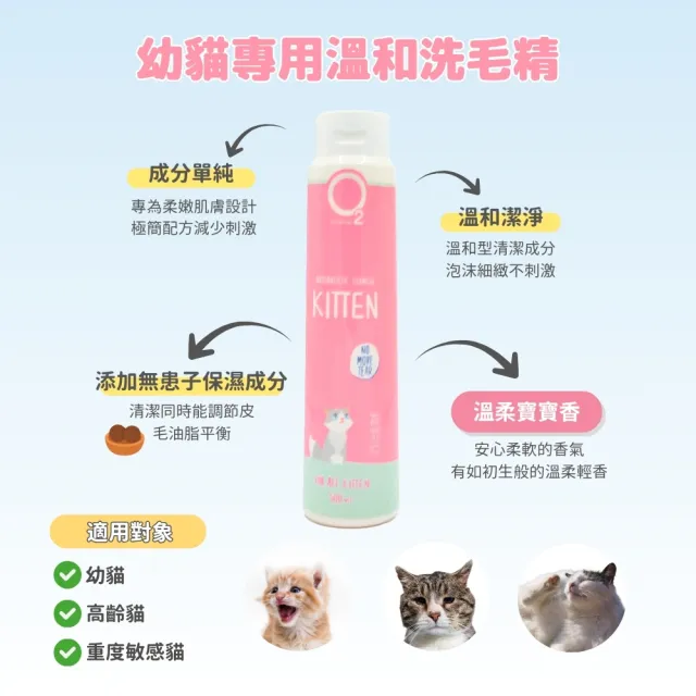 【O2 NATURE】幼貓專用溫和洗毛精500ml(小貓洗澡/寵物沐浴乳/寵物洗毛精/貓洗澡/貓沐浴乳/寵物洗澡)