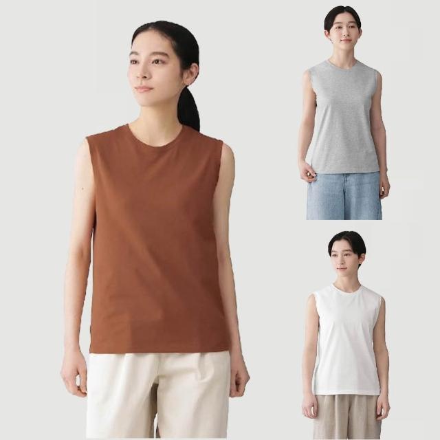 【MUJI 無印良品】女天竺無袖T恤(白色/灰色/黑色/磚紅)