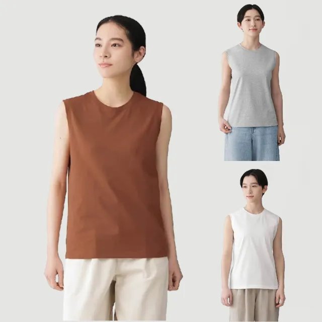 【MUJI 無印良品】女天竺無袖T恤(白色/灰色/黑色/磚紅)