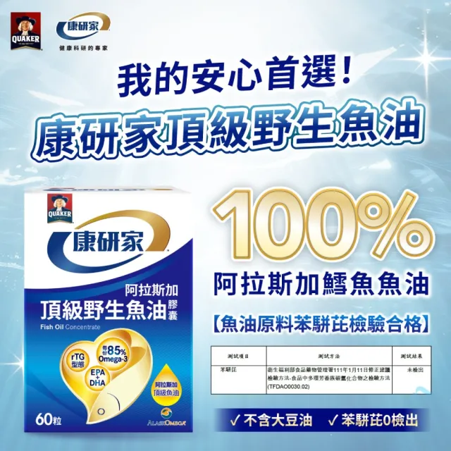 【桂格康研家】頂級野生魚油膠囊60粒×16盒(85% 高濃度/1.2g Omega-3/EPA/DHA/阿拉斯加野生鱈魚)