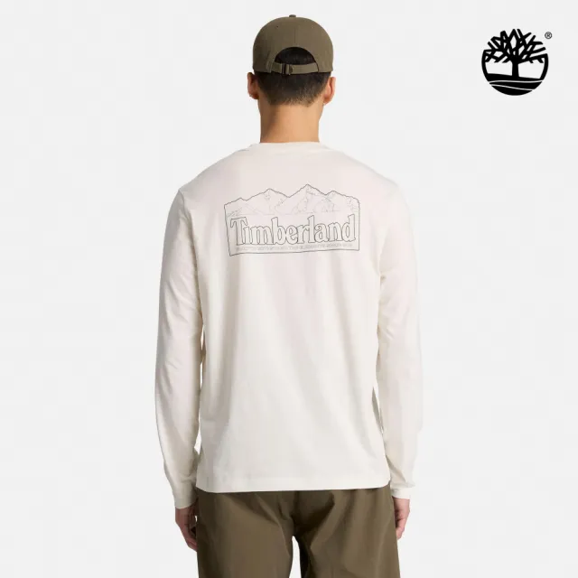 【Timberland】男款白色圖案長袖T恤(A2CM8CM9)