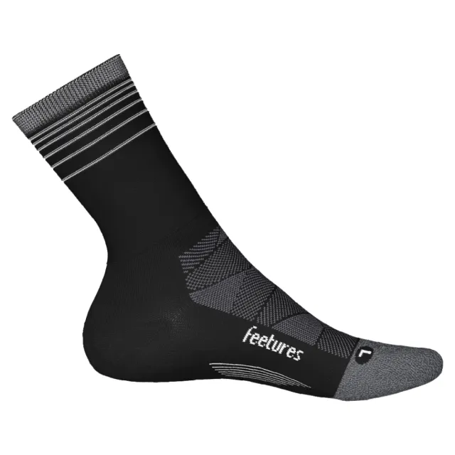 【Feetures】中筒緩震反光跑襪 黑底灰線 Elite Light Cushion Mini Crew E90