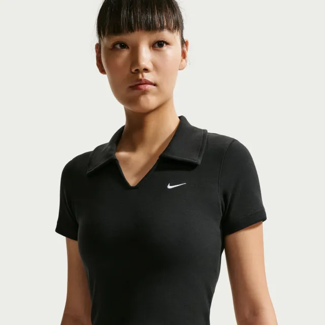 【NIKE 耐吉】短袖POLO 女 AS W NSW ESSNTL SS POLO CRP TO 運動 休閒 短版 貼身 黑 (IO2730010)