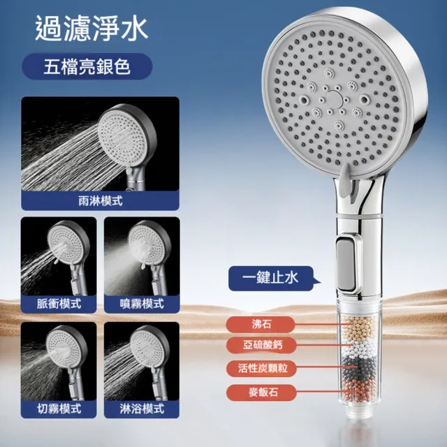 【Quality 聚家】過濾花灑 熱水器噴頭 淋浴蓮蓬頭 12*30cm 手持花灑 四重過濾 五檔增壓 ABS加厚材質
