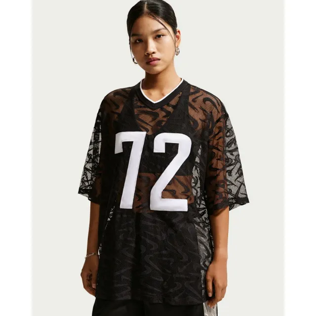 【NIKE 耐吉】短袖上衣 女 AS W NK CHILL WVN LACE JERSEY 運動 休閒 蕾絲 寬版 黑 (IM8388010)
