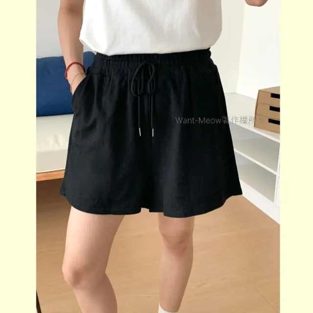 【Want-Meow】90公斤可穿/抽繩鬆緊腰棉A字短褲棉褲(大碼/大尺碼/加大碼/短褲)