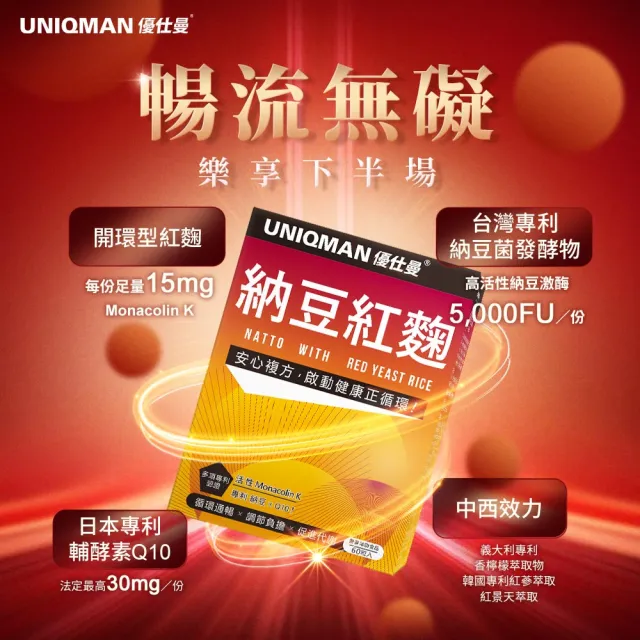 【UNIQMAN】頂級納豆紅麴 素食膠囊 3盒 (60粒/盒)
