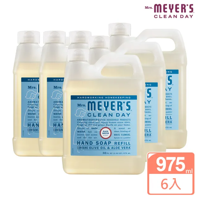 【Mrs.Meyers 梅耶夫人】雨露香氛洗手乳補充瓶975mlx6(大自然的純淨 綠葉水氣 雨後泥土香)