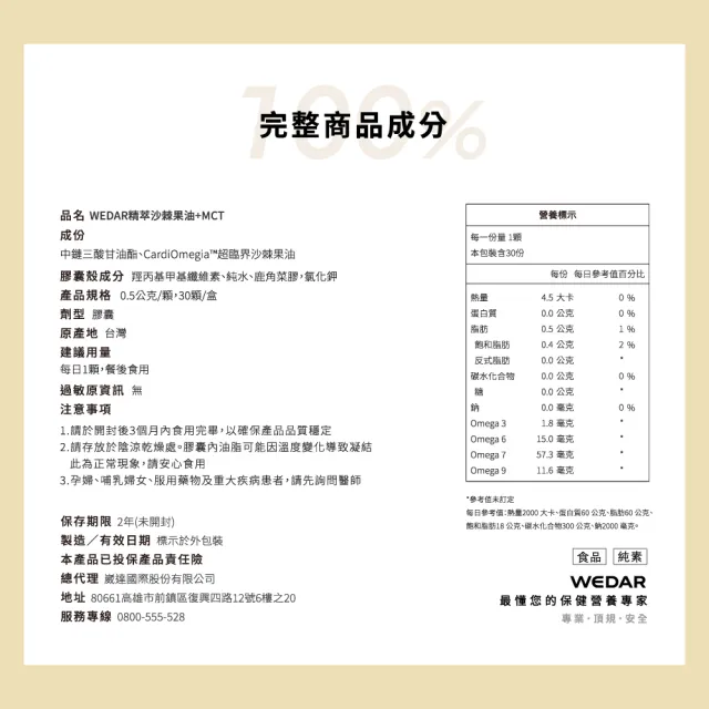 【Wedar 薇達】精萃沙棘果油+MCT 6盒組(30顆/盒.高效專注.思緒順暢.長效續航.運動補給.OMEGA7.純素)