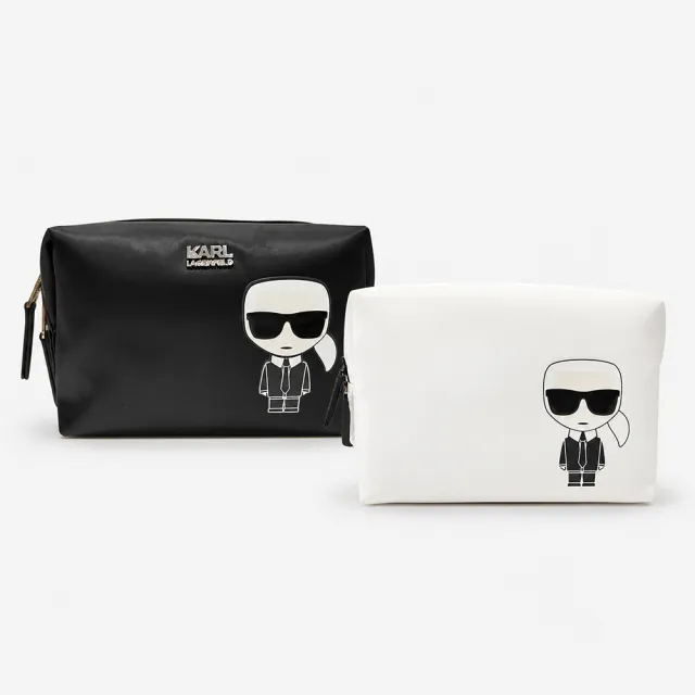 【KARL LAGERFELD 卡爾】205W3216 K / IKONIK KARL盥洗/化妝包(黑白兩色可選)