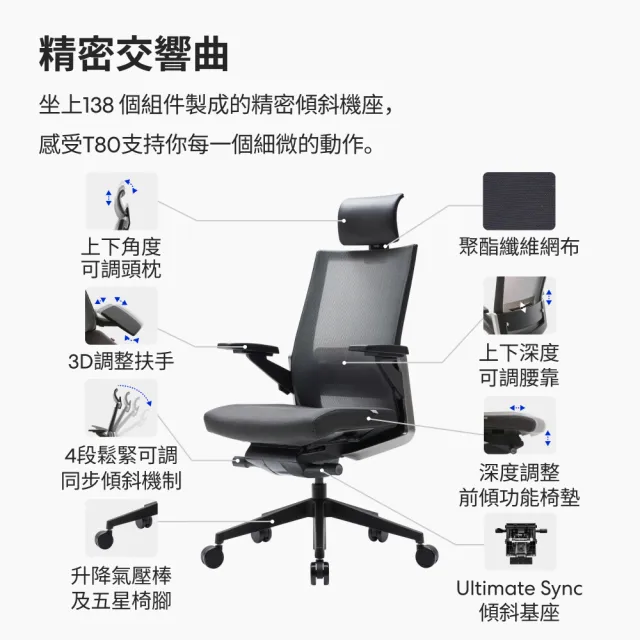 【SIDIZ】T80網背頂級人體工學椅(辦公椅電腦椅透氣網椅)