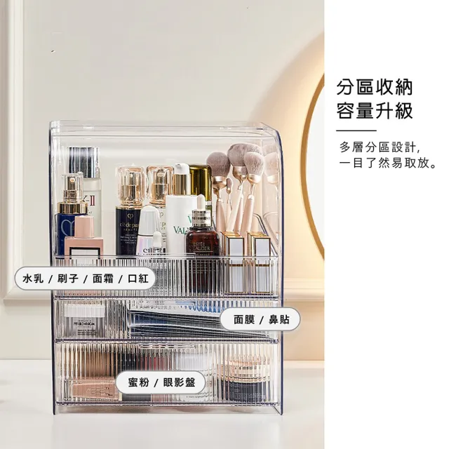 三層化妝品收納箱 附口紅盒 加高 加大 防水 防塵收納盒 透明壓克力收納盒 桌面 美妝保養品收納
