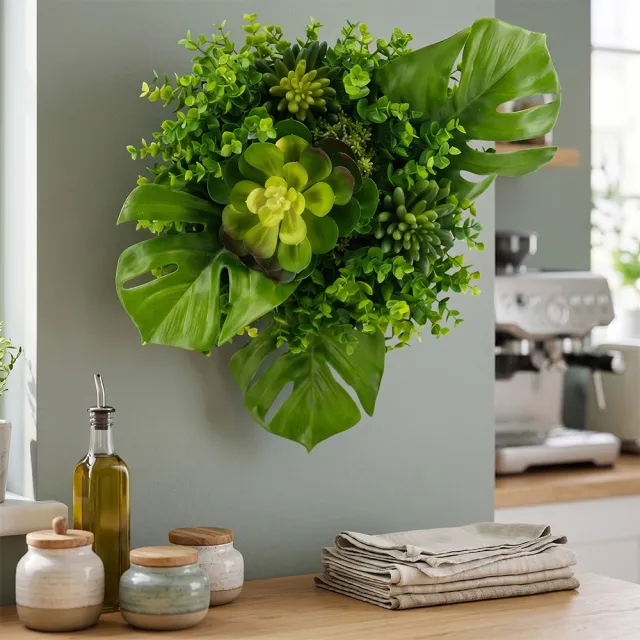 【HUGO DECO 榆果傢飾】多肉電信葉/龜背葉植生框(擬真植栽/植生框/多肉植物/電箱佈置/居家佈置/節慶送禮)