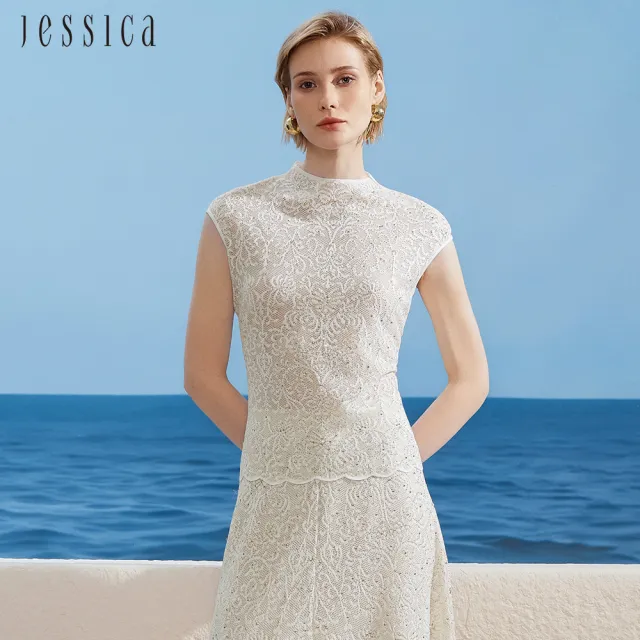 【JESSICA】氣質精緻立領蕾絲針織無袖背心上衣(金)J63501