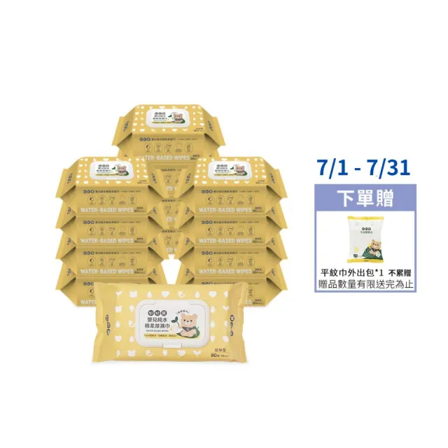 【妙妙熊】嬰兒純水加厚濕紙巾-80抽/包 超值12包組(德國認證/台灣製造/EDI超純水/敏弱肌適用)