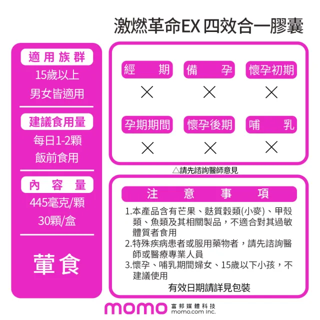 【荃贏全美】激燃革命EX 四效合一膠囊x3盒(共90顆)