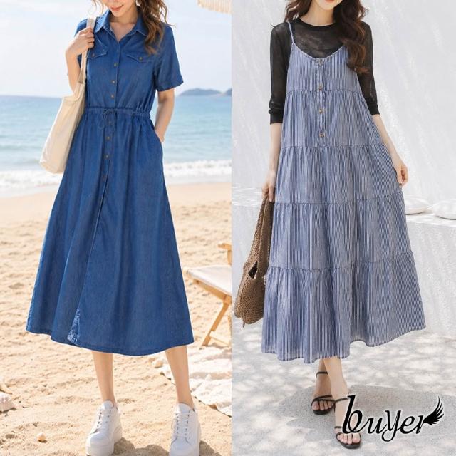 【buyer 白鵝】涼夏 透氣涼感顯瘦長版洋裝牛仔 多款任選