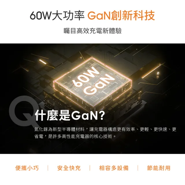【YOMIX 優迷】三入組★60W GaN氮化鎵迷你雙孔快充充電器(Type-C/USB-A/PD3.0/筆電快充/充電頭)