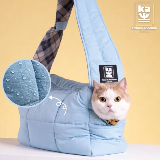 【金安德森】可調式開口/減壓背帶/防潑水/超輕量/斜側背/透氣/格紋/雲朵寵物外出包-淺藍