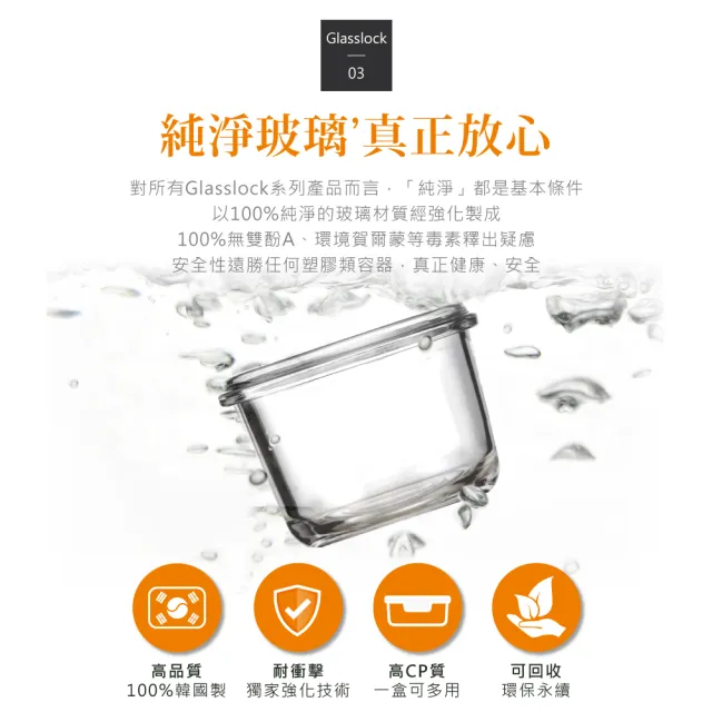 【Glasslock】韓國製強化玻璃副食品分裝盒-方形210ml 3件組(保鮮盒)