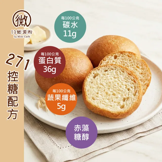【i3微澱粉】低糖好纖手工麵包-原味小餐包48顆(271控糖配方 麵包 高蛋白)