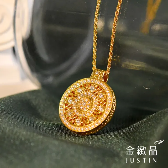 【金緻品】黃金墜子 圓映盛世 0.49錢 古韻金 古典風 鑲鑽 細緻工藝 閃亮 圓墜 入石 蓮花 純金墜飾 5G黃金